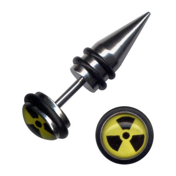 Fake Dehnungsstab Plug Chirurgenstahl Atom Radioaktiv Gelb Schwarz 1,2mm