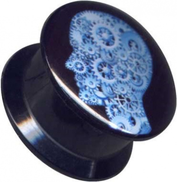 Plug Acryl Kopf Zahnräder Blau Schwarz 18mm