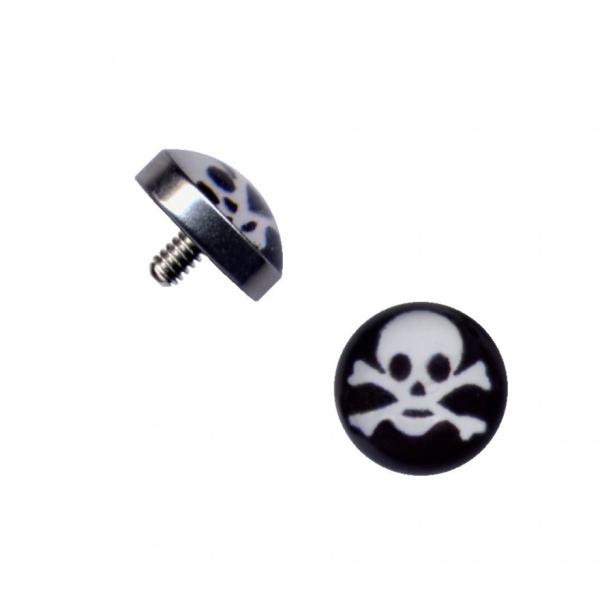 Haut Dermal Anker Aufsatz Chirurgenstahl Totenkopf Pirat Silber Schwarz