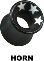 Tunnel Flesh Horn Schwarz Sterne Weiß Double Flared