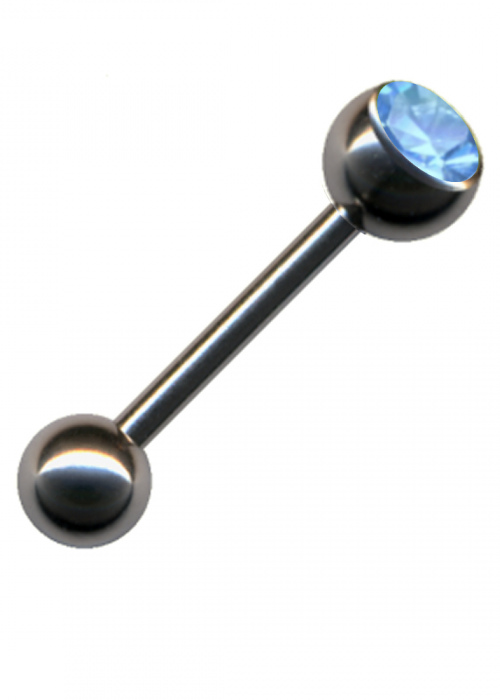 Barbell Straight Piercing Plug  Surigical Steel Silver Dumbbell Crystal Light Blue