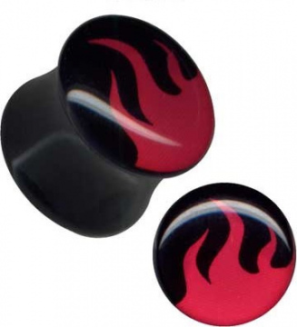 Plug Acryl Feuer Flammen Rot Schwarz 12mm