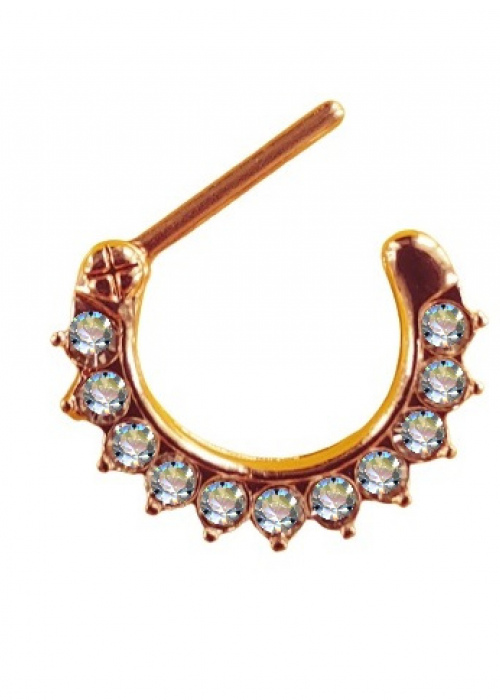 Clicker Ring Hinge Surgical Steel Rose Gold Golden 11 Crystals White Clear