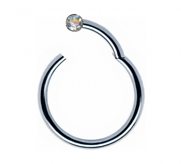 Clicker Ring Chirurgenstahl Silber Stahlfarben Kristall Weiss Klar
