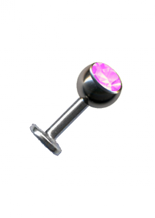 Labret Stud Titanium Silver Crystal Pink Rose