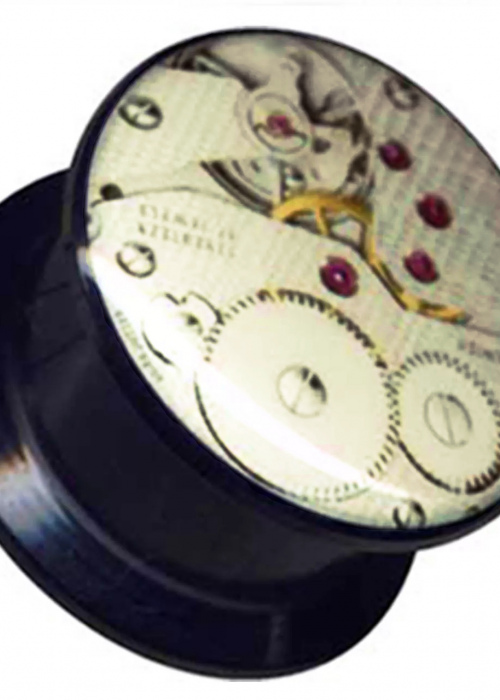 Plug Acrylic Clockwork Clock Black Golden 16mm