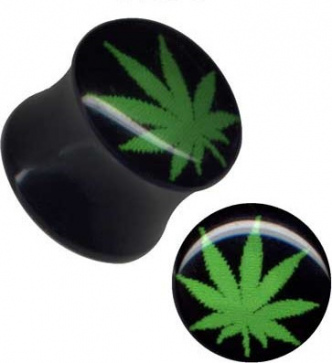 Plug Acryl Hanfblatt Cannabis Grün Schwarz 12mm
