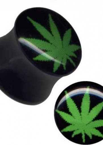 Plug Acrylic Cannabis Leaf Green Black 12mm