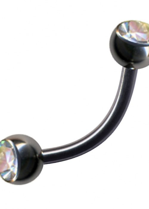 Banana Titanium Silver Curved Barbell 2 Crystals White Clear
