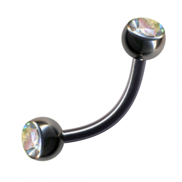 Banane Titan Silber Curved Barbell 2 Kristalle Weiß Klar